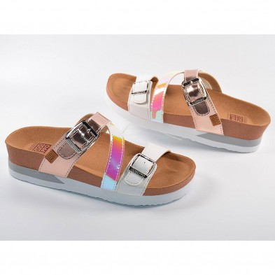 62974 Gioseppo Zueco Sandalia Zueco sintético, triple tira metalizada, colores diferente, y doble hebilla. Plantilla textil, res