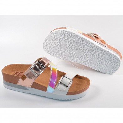 62974 Gioseppo Zueco Sandalia Zueco sintético, triple tira metalizada, colores diferente, y doble hebilla. Plantilla textil, res