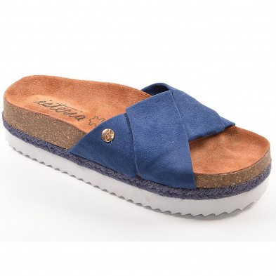 9044 Isteria Zueco Sandalia Zueco antelina con planta bío en piel y suela con plataforma de eva termo conformada. En animal prin