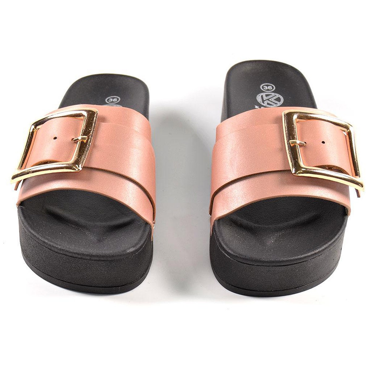 12029 Kelara Zueco Sandalia Zueco sintético, con adorno de hebilla en pala y piso de plataforma en PU. antideslizante, muy liger
