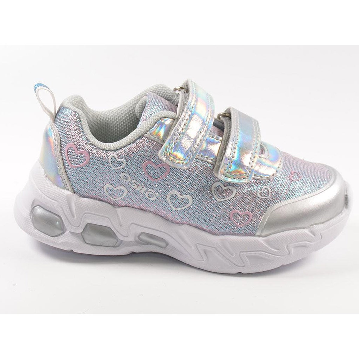 12500 Luces Osito Deportivo Zapatilla Deportivo en tejido plata. Puntera y talón reforzados. Doble velcro. Forro y planta acolch