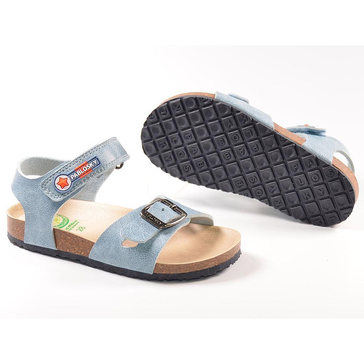 589840 Pablosky Sandalia Sandalia bio sintética. Pala con hebilla y talón con velcro. Plantilla textil transpirable y antibacter