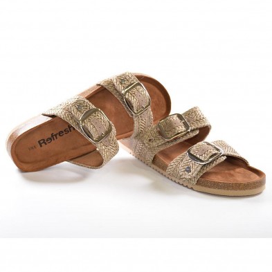 72939  Refresh Zueco Sandalia tipo Zueco de dos tiras en rafia con hebillas. Plantilla bio muy confortable y suela de goma. Idea
