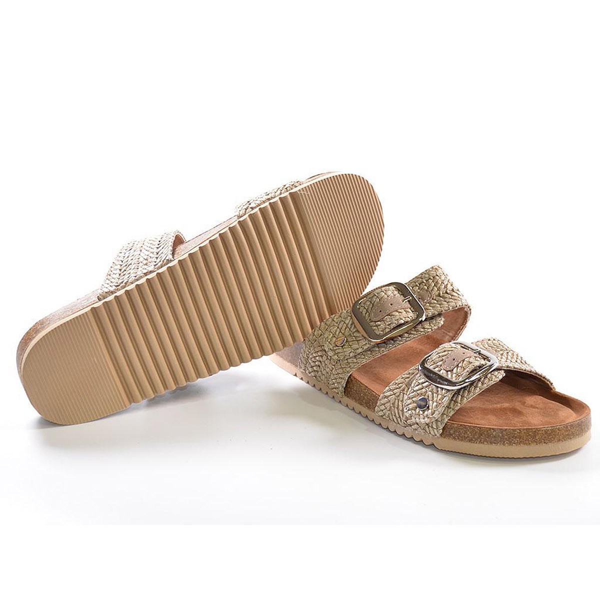 72939  Refresh Zueco Sandalia tipo Zueco de dos tiras en rafia con hebillas. Plantilla bio muy confortable y suela de goma. Idea