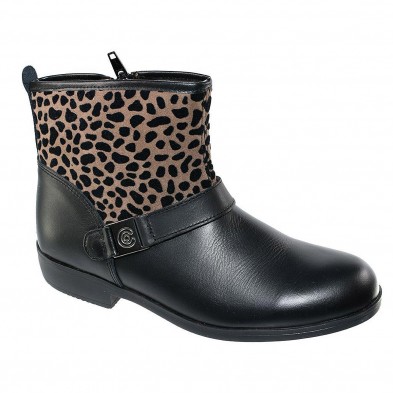 26916 Conguitos Botín Botín de piel combinado con animal print. Forrado interior en textil y cierre con cremallera interior. Pis
