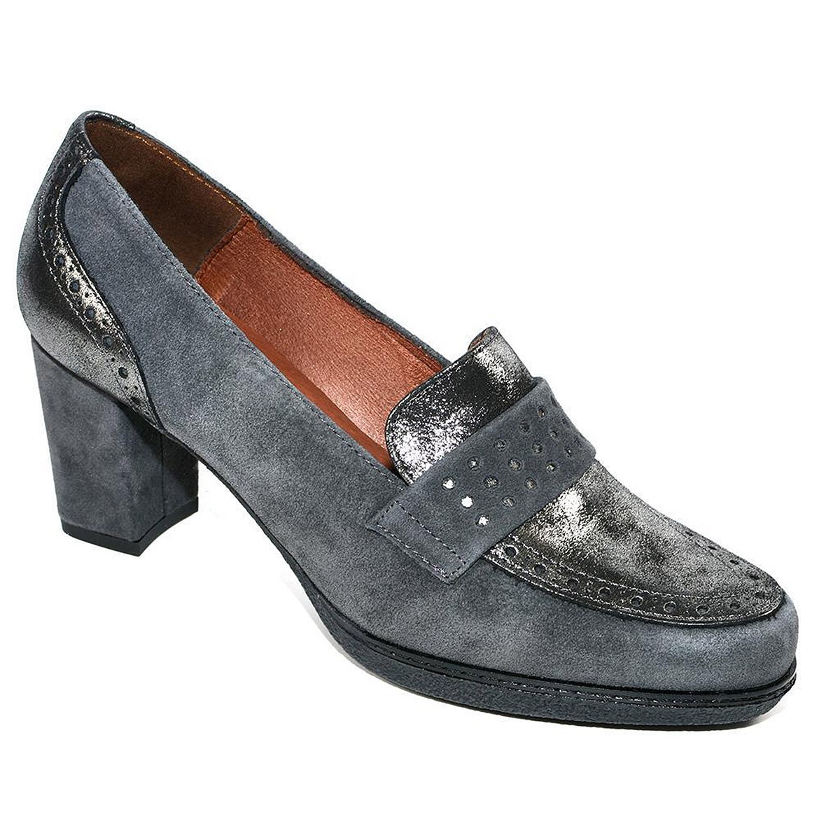 82516 Desireé Zapato Comprar Zapato de piel serraje y piel metalizada en pala y talón. Forro textil. Plantilla confort. Platafor
