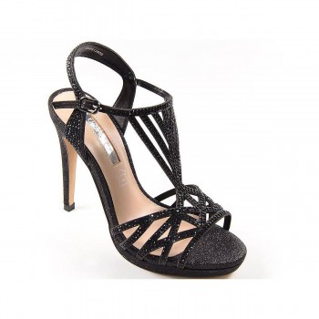 12805 D'Angela Sandalia Sandalia de fiesta textil glitter en tiras con incrustaciones de brillantes, cierre con hebilla y planta 2