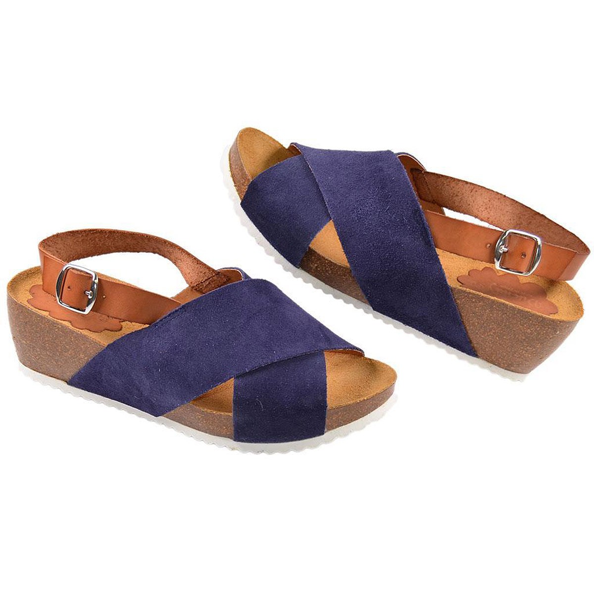 5860 Duendy Sandalia Sandalia serraje piel, cierre con hebilla ajustable. Piso cuña bio en piel y suela de goma antideslizante.