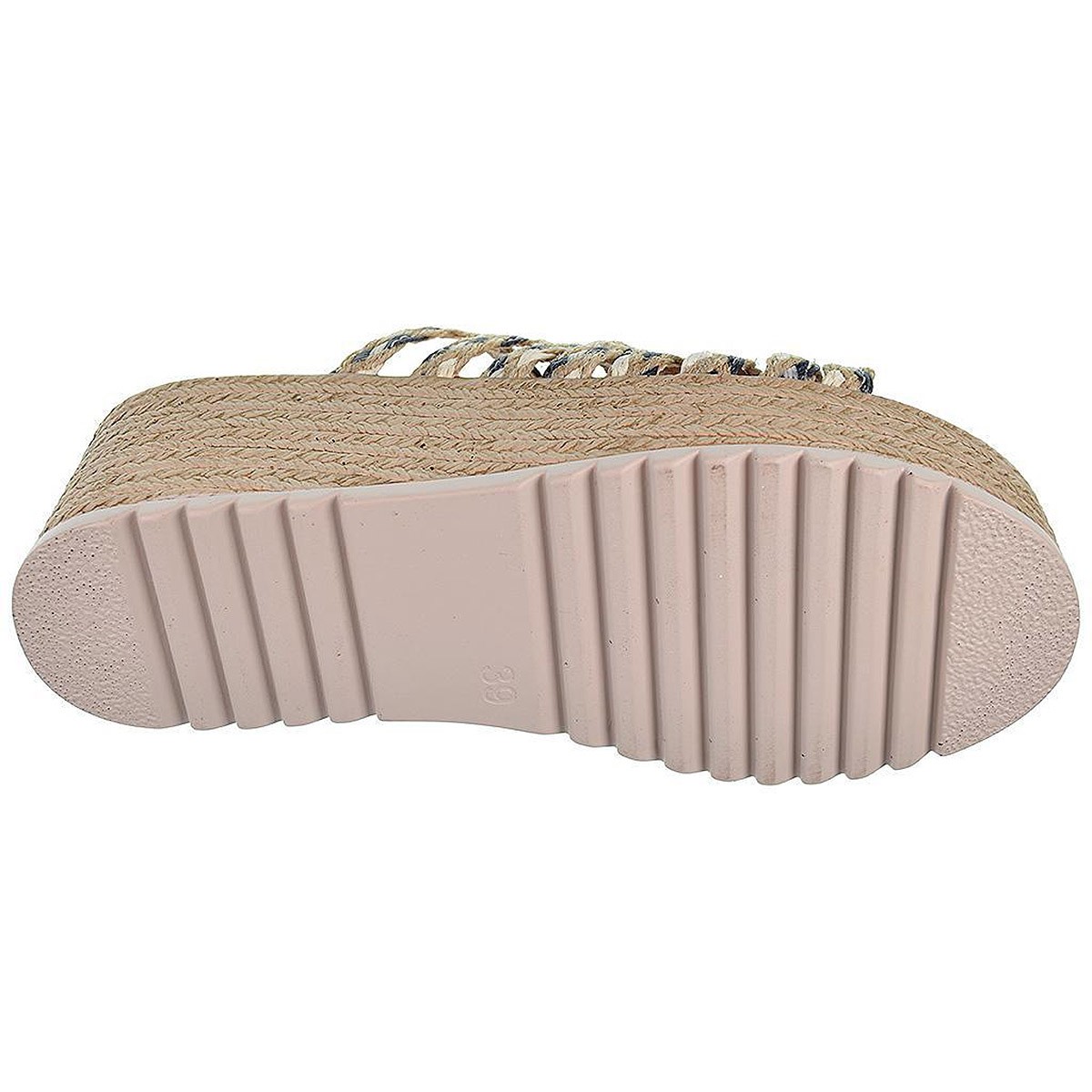 20040 Isteria Zueco Sandalia con tiras en rafia trenzada. Plantilla en sintético confort. Piso de poliuretano imitación yute con