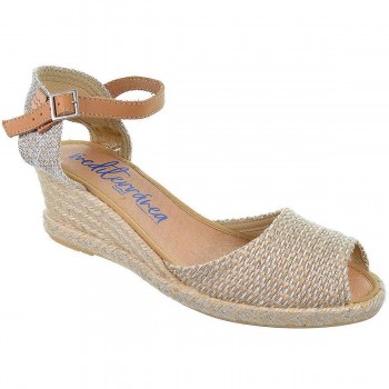 10602 Mediterranea  Alpargata Sandalia Alpargata textil con puntera abierta, cierre en pulsera de piel y hebilla. Plantilla acol 2