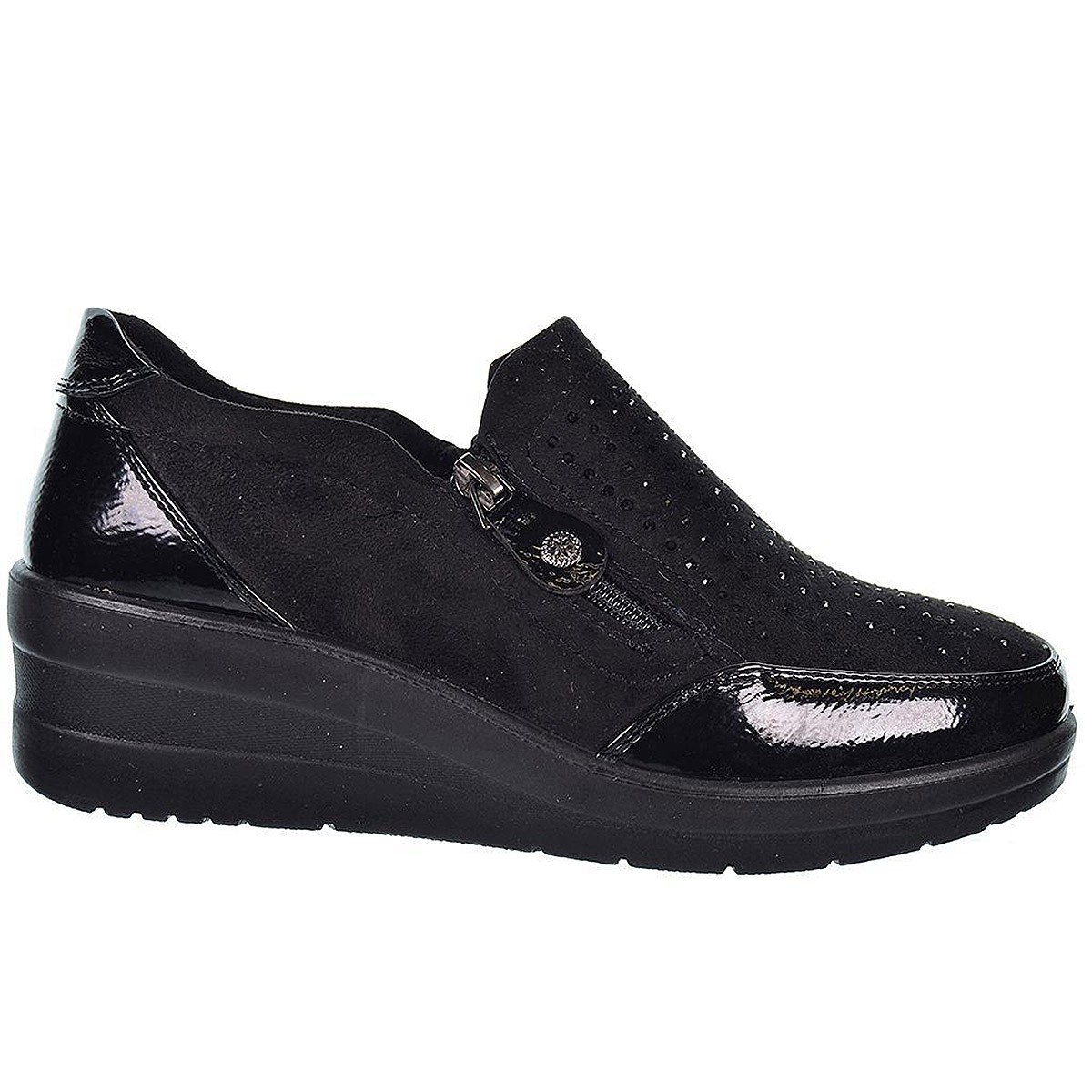 22405 Amarpies Zapato Confort Zapato sintético charol y antelina. Plantilla acolchada confort extraíble. Con cremallera y suela 