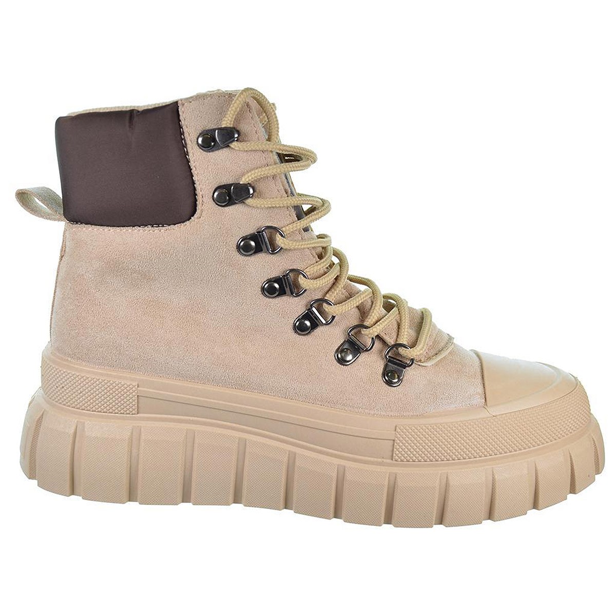 22207 Isteria Botín Botín en antelina y forrado interior textil. Cierre en cordones ajustables. Piso con plataforma de goma anti