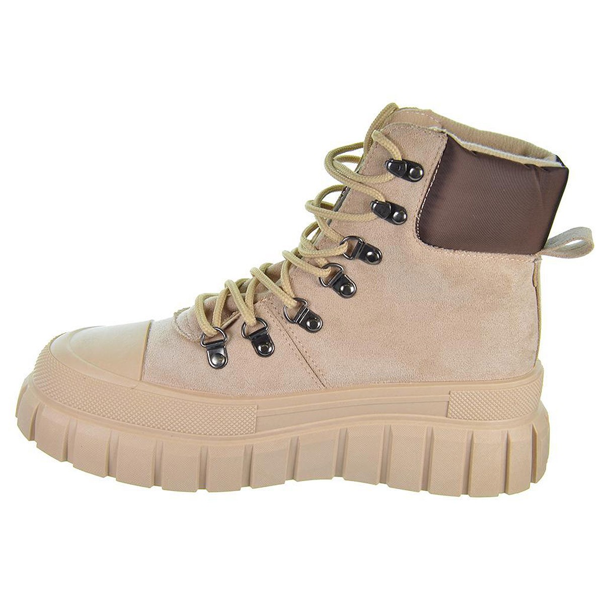 22207 Isteria Botín Botín en antelina y forrado interior textil. Cierre en cordones ajustables. Piso con plataforma de goma anti