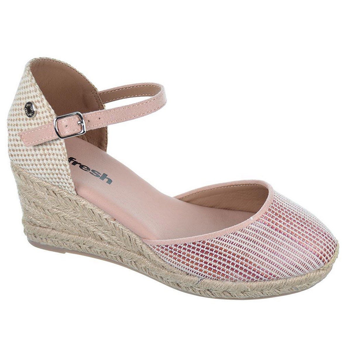 170693 Refresh Alpargata Zapatilla textil y pulsera con cierre en hebilla. Plantilla textil acolchada. Piso en yute con cuña