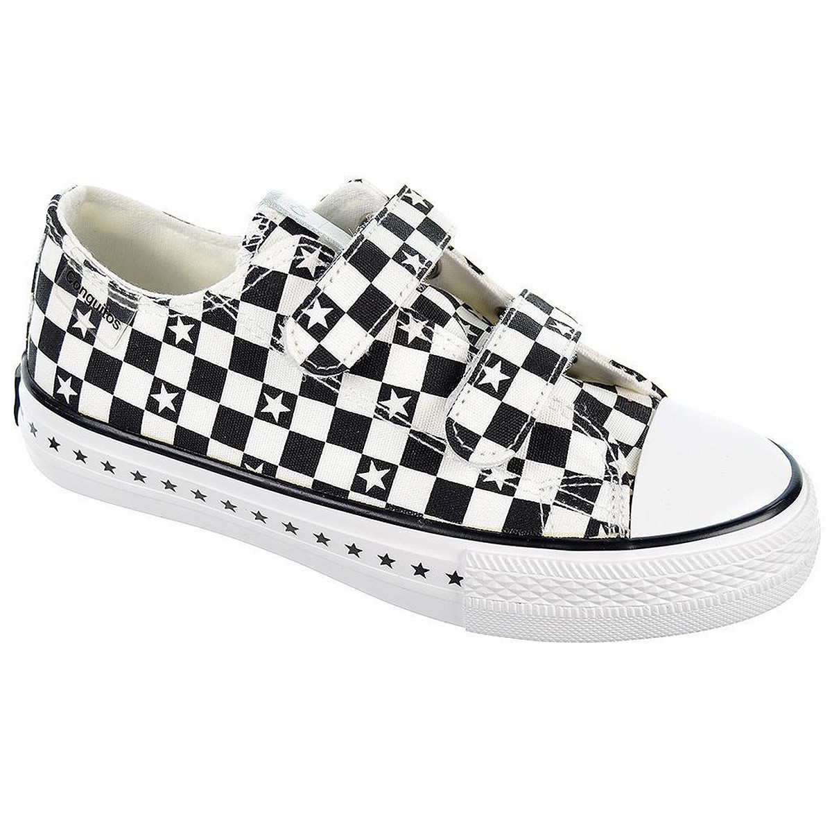 128323 Conguitos Zapatilla de lona con estampado de cuadros y forro textil. Velcro. Piso y puntera de goma antideslizante.