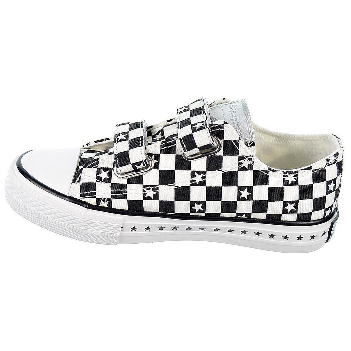 128323 Conguitos Zapatilla de lona con estampado de cuadros y forro textil. Velcro. Piso y puntera de goma antideslizante.