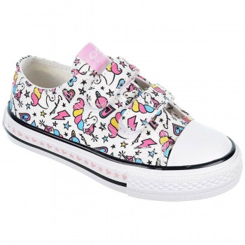 14166 Osito Zapatilla de Lona con estampado de unicornio y forro interior textil. doble velcro. Suela de  goma antideslizante 2