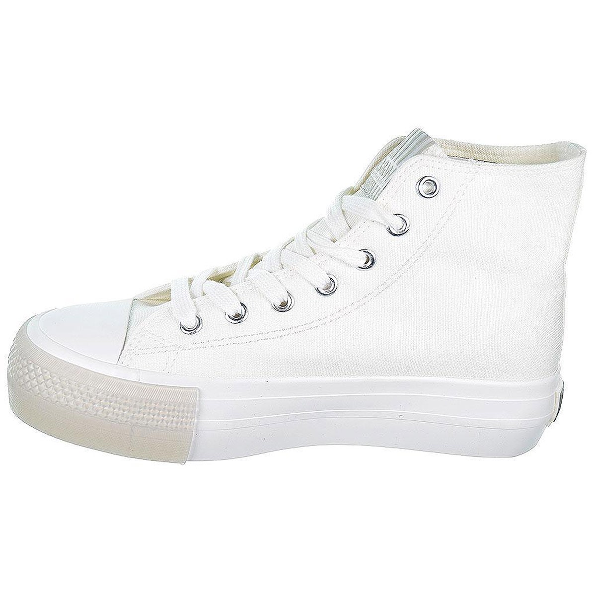 B&W Zapatilla Bota Lona caña alta, forro textil. Con cordones . Piso de plataforma y puntera de goma antideslizante. B&W Zapatilla Bota Lona caña alta, forro textil. Con cordones . Piso de plataforma y puntera de goma antideslizante.