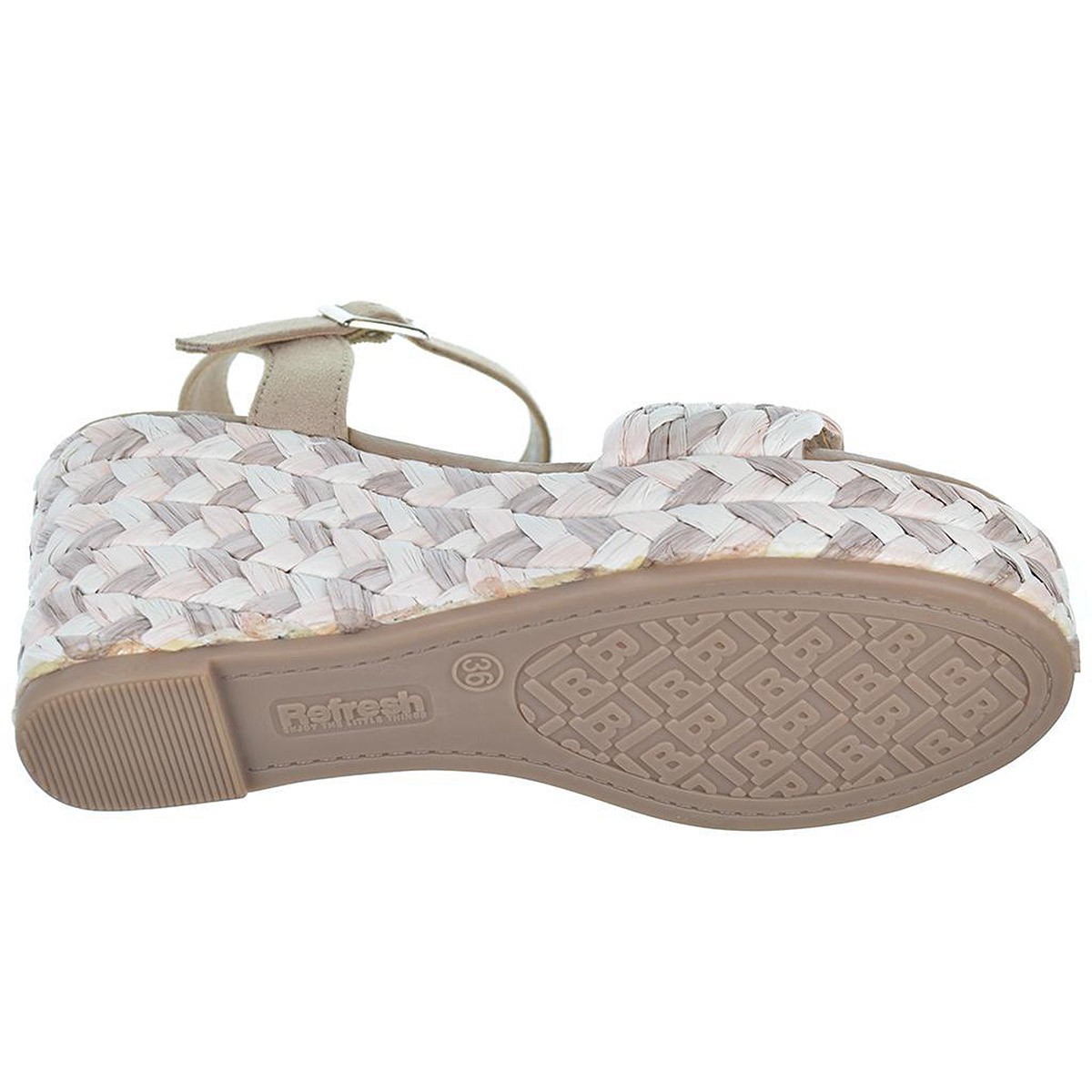 170529 Refresh Sandalia de rafia trenzada. Hebilla. Forro textil. Plantilla acolchada. Plataforma yute. cuña 8cm. Antideslizante 170529 Refresh Sandalia de rafia trenzada. Hebilla. Forro textil. Plantilla acolchada. Plataforma yute. cuña 8cm. Antideslizante