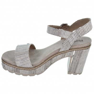 170651 Refresh Sandalia textil Confort. con hebilla. Piso plataforma forrado en textil y tacón ancho de 10cm. antideslizante.