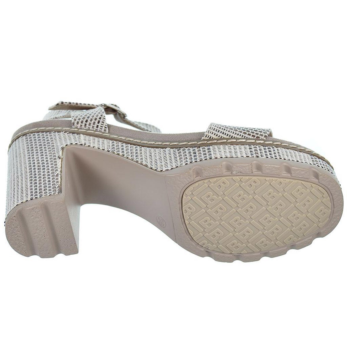 170651 Refresh Sandalia textil Confort. con hebilla. Piso plataforma forrado en textil y tacón ancho de 10cm. antideslizante.