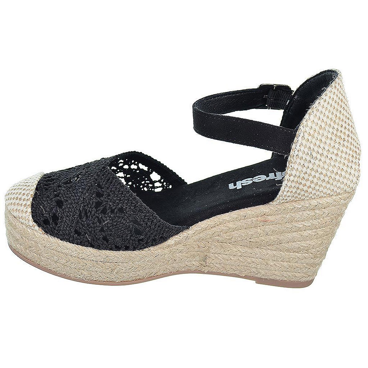 170869 Refresh Alpargata textil acolchada con pulsera y cierre en hebilla. Piso yute. Con cuña y suela antideslizante 170869 Refresh Alpargata textil acolchada con pulsera y cierre en hebilla. Piso yute. Con cuña y suela antideslizante