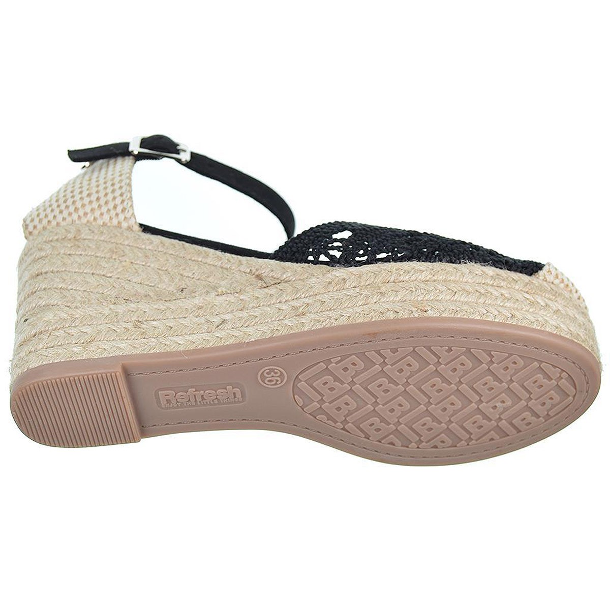 170869 Refresh Alpargata textil acolchada con pulsera y cierre en hebilla. Piso yute. Con cuña y suela antideslizante 170869 Refresh Alpargata textil acolchada con pulsera y cierre en hebilla. Piso yute. Con cuña y suela antideslizante