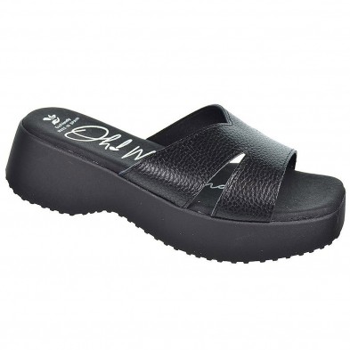 5194 Oh! My Sandals Zueco de piel con plantilla confort. Piso con plataforma de goma antideslizante.