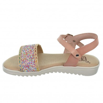 2358 Crecendo Sandalia de piel. Pala glitter de colores, cierre en pulsera con hebilla. Plantilla de piel. Suela antideslizante.