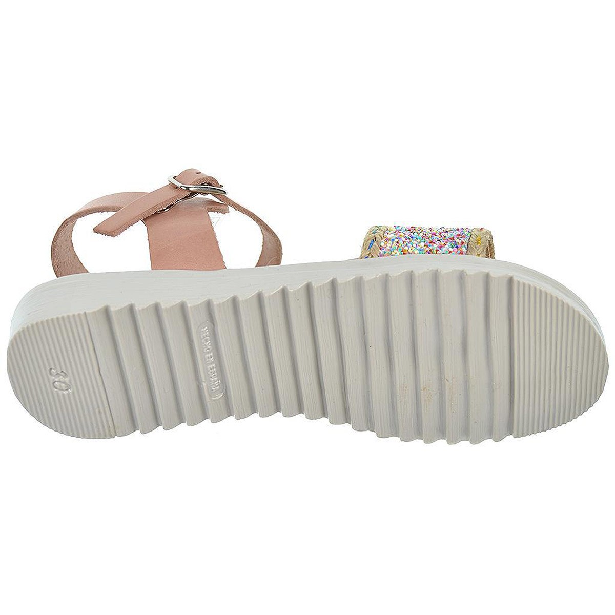 2358 Crecendo Sandalia de piel. Pala glitter de colores, cierre en pulsera con hebilla. Plantilla de piel. Suela antideslizante.