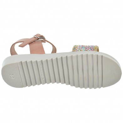 2358 Crecendo Sandalia de piel. Pala glitter de colores, cierre en pulsera con hebilla. Plantilla de piel. Suela antideslizante.