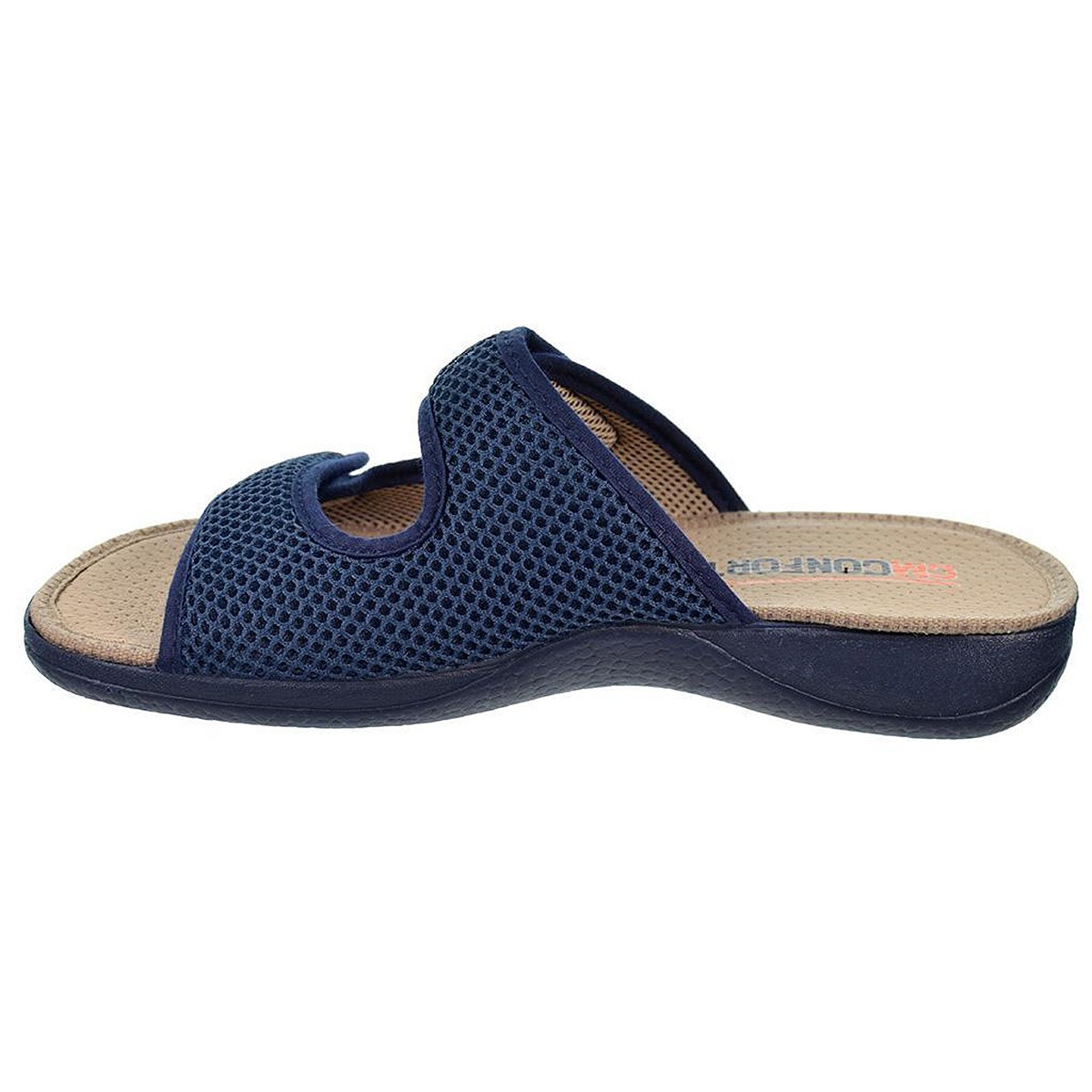 20113  Cm Confort Zapatilla Zueco textil destalonada. PARA PIES DELICADOS . Doble velcro. Plantilla acolchada. Antideslizante.