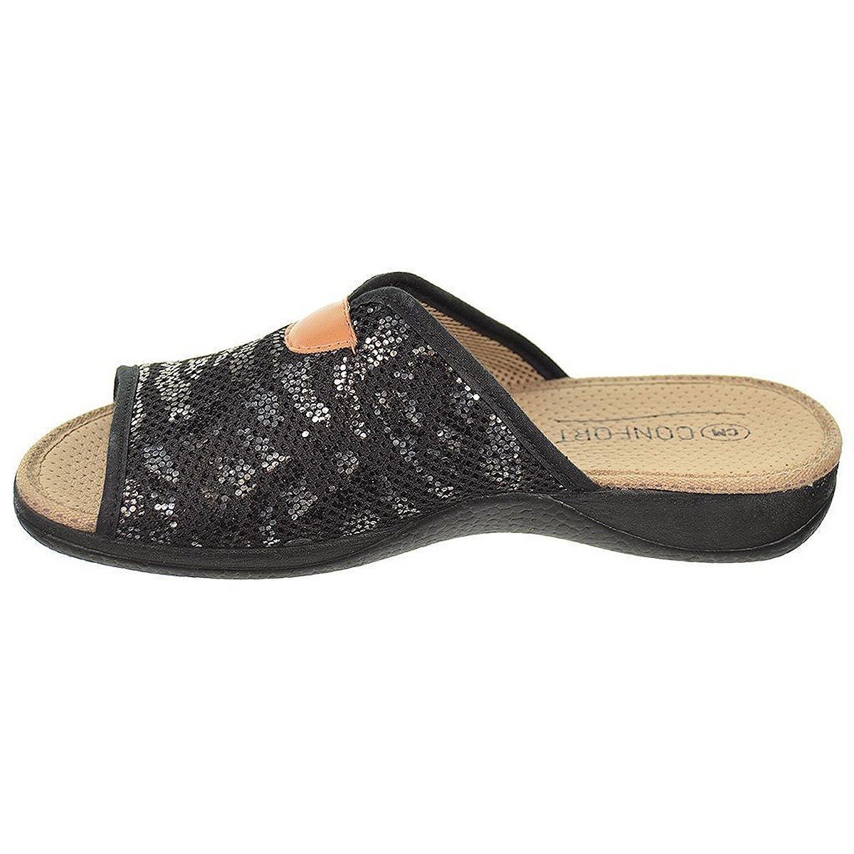 30204 Cmconfort Zapatilla textil destalonada con puntera abierta, plantilla textil acolchada. Piso de goma antideslizante.