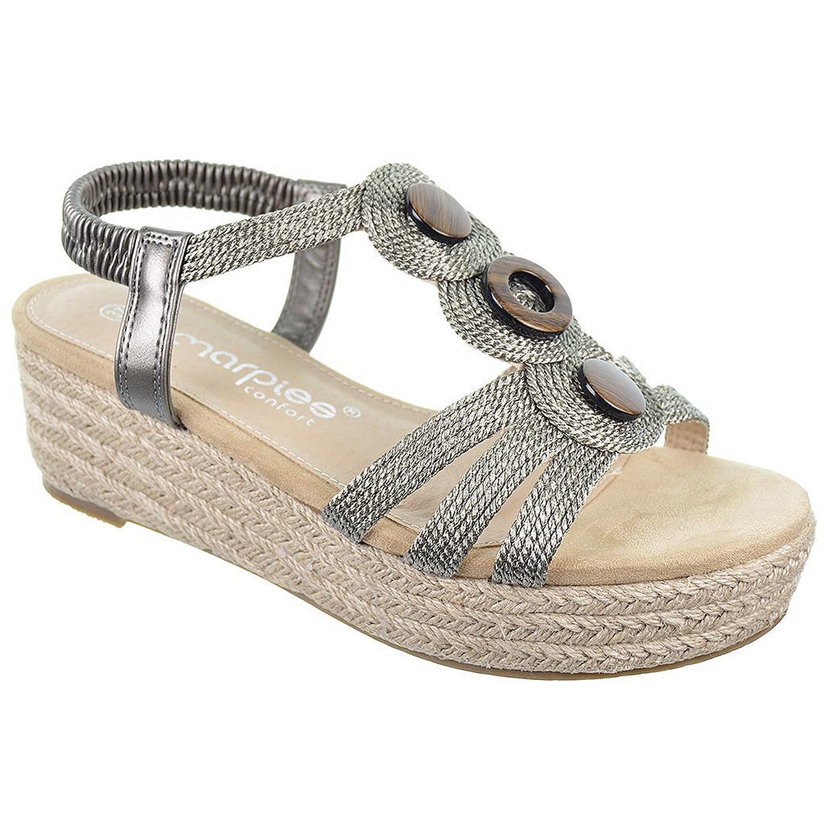 23525 Amarpies Sandalia sintética. Tiras trenzadas. Acolchada. Plataforma con cuña de 5cm forrado en rafia. Antideslizante. 23525 Amarpies Sandalia sintética. Tiras trenzadas. Acolchada. Plataforma con cuña de 5cm forrado en rafia. Antideslizante.
