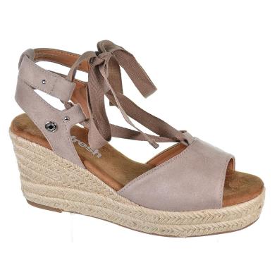 79808 Refresh Sandalia antelina. Cierre en cintas. Forro textil yute. Plantilla acolchada. plataforma cuña 8cm. Antideslizante