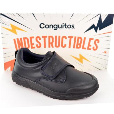 Zapato de piel lavable. Velcro, forro textil y plantilla extraíble antibacteriana. Suela ultrarresistente y antideslizante.
