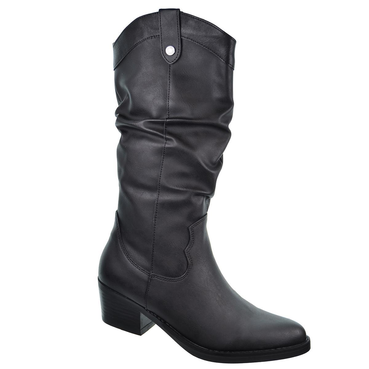 171412 Refresh Botín Cowboy en sintético vegano. Forro textil, con cremallera. Tacón ancho de 5cm de alto y suela antideslizante