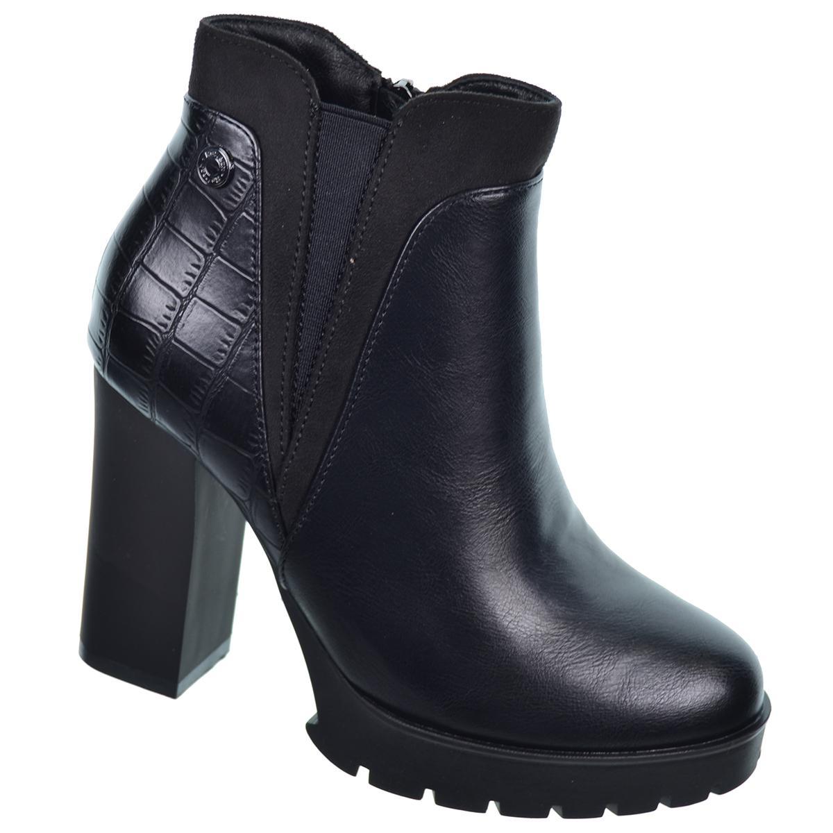 170926 Refresh Botín vegano sintético y antelina. Cremallera y elástico . Forro textil. Tacón ancho 10cm alto.  antideslizante.