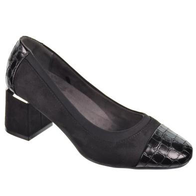 25520 Amarpies Zapato Confort estilo salón en charol y textil. Plantilla acolchada extraíble. Suela caucho con tacón ancho