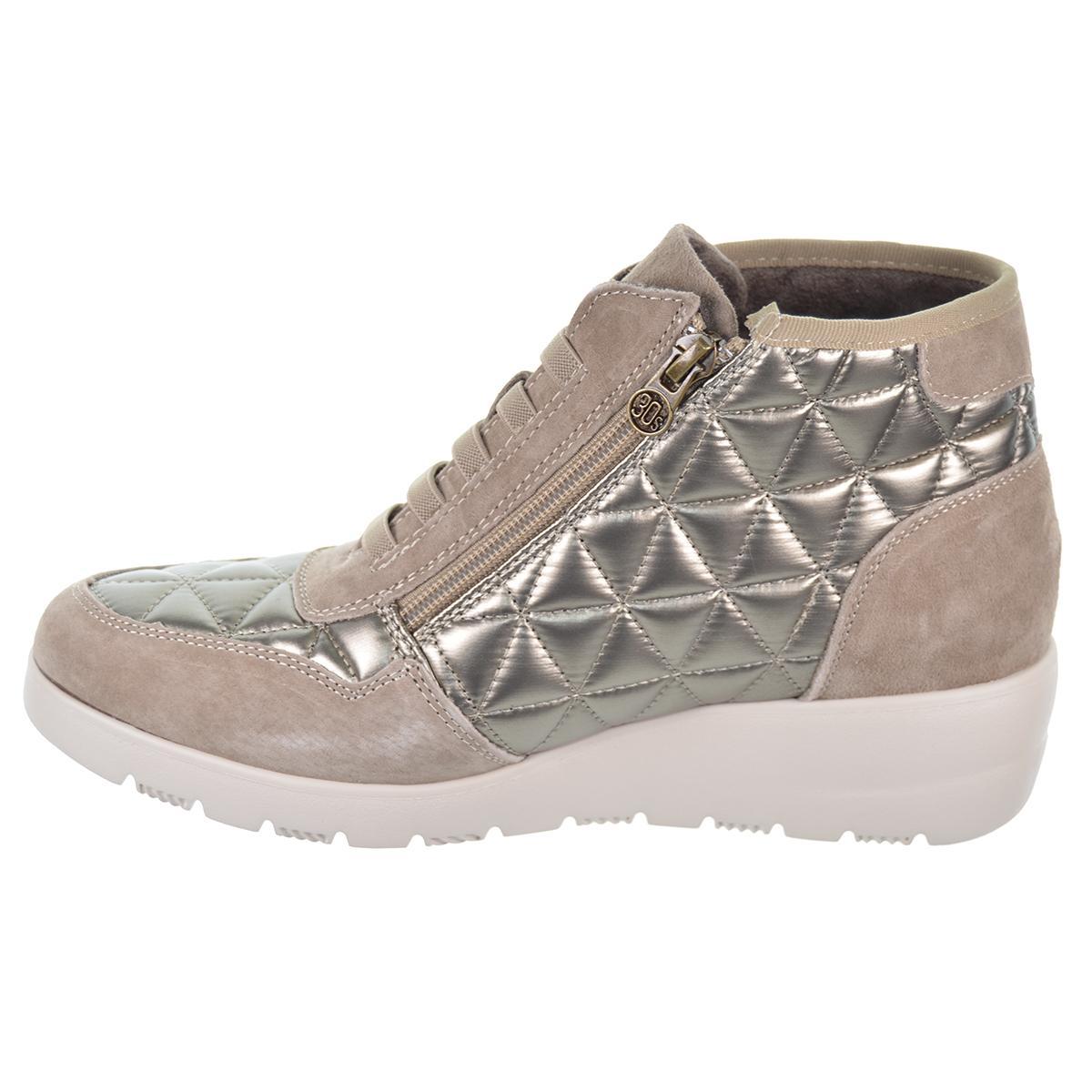 4051 Treintas 30s Botín casual piel serraje y textil acolchado. Cremallera. Plantilla extraíble . cuña antideslizante,