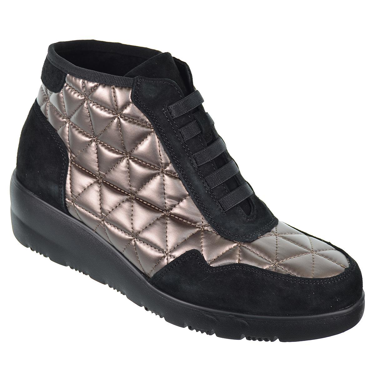 4051 Treintas 30s Botín casual piel serraje y textil acolchado. Cremallera. Plantilla extraíble . cuña antideslizante,