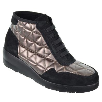 4051 Treintas 30s Botín casual piel serraje y textil acolchado. Cremallera. Plantilla extraíble . cuña antideslizante,