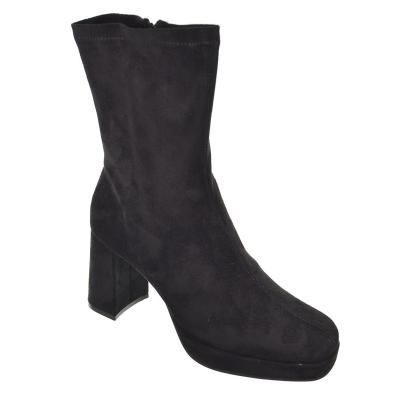 25140 D´Angela Botín antelina y licra. forro textil. Cremallera. Piso forrado antelina, plataforma tacón ancho. Antideslizante.