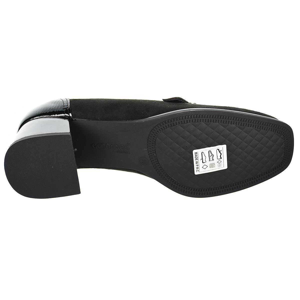 25383 Amarpies Zapato Confort mocasín. Charol. Sintético y textil . Plantilla extraíble. Cadena metal. Suela caucho con tacón