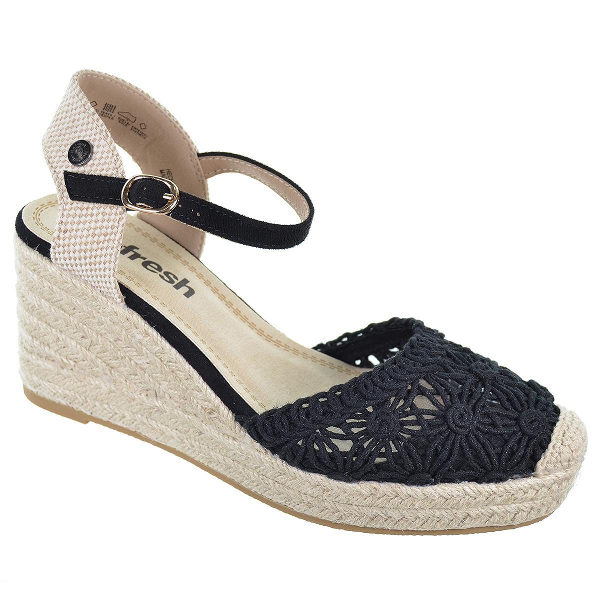 Refresh 171953 Alpargata textil Vegana. Cuña de 8 cm Mujer con hebilla