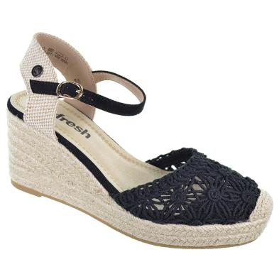 Refresh 171953 Alpargata textil Vegana. Cuña de 8 cm Mujer con hebilla