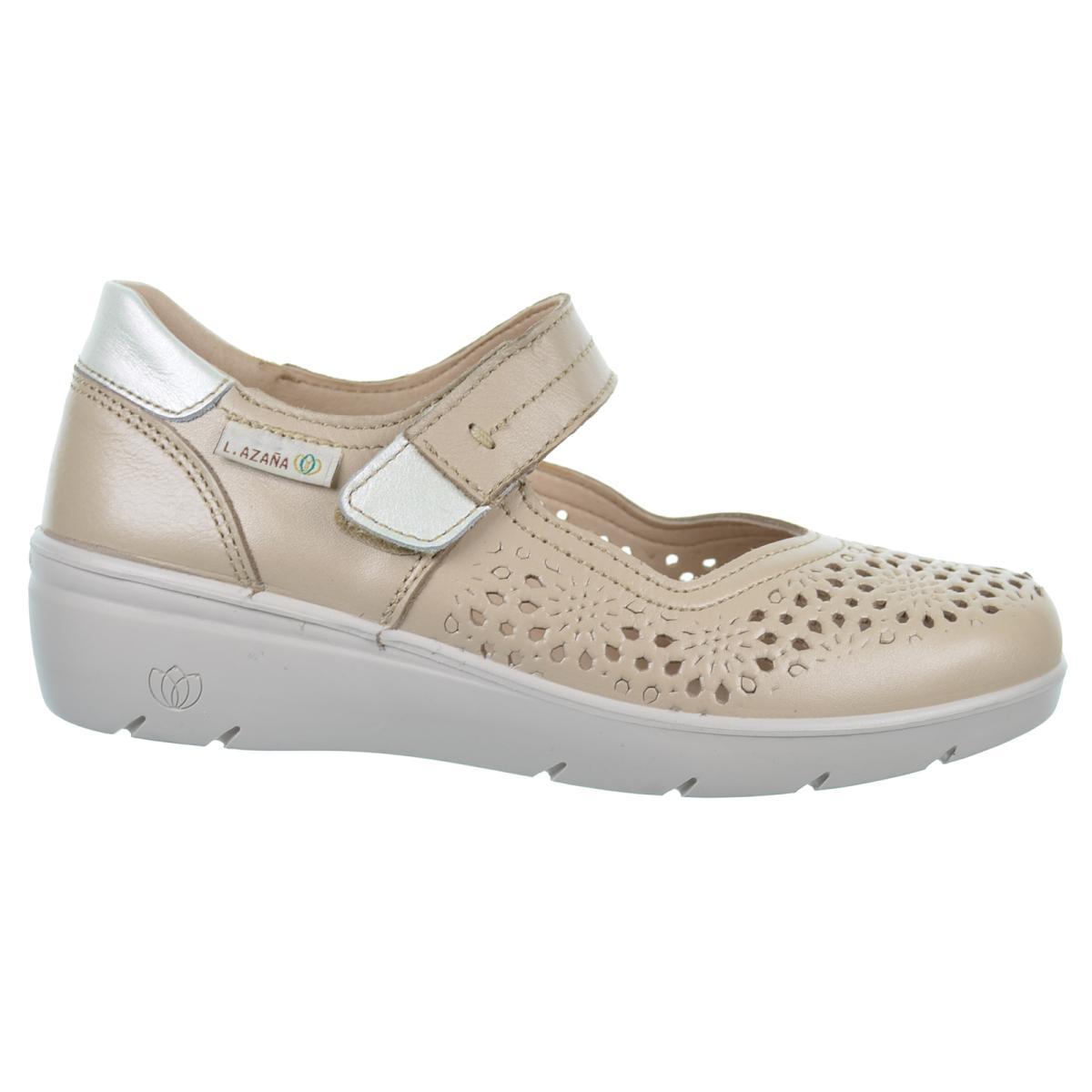 Laura Azaña 26814 Zapato Confort Piel Cuña Velcro Mujer