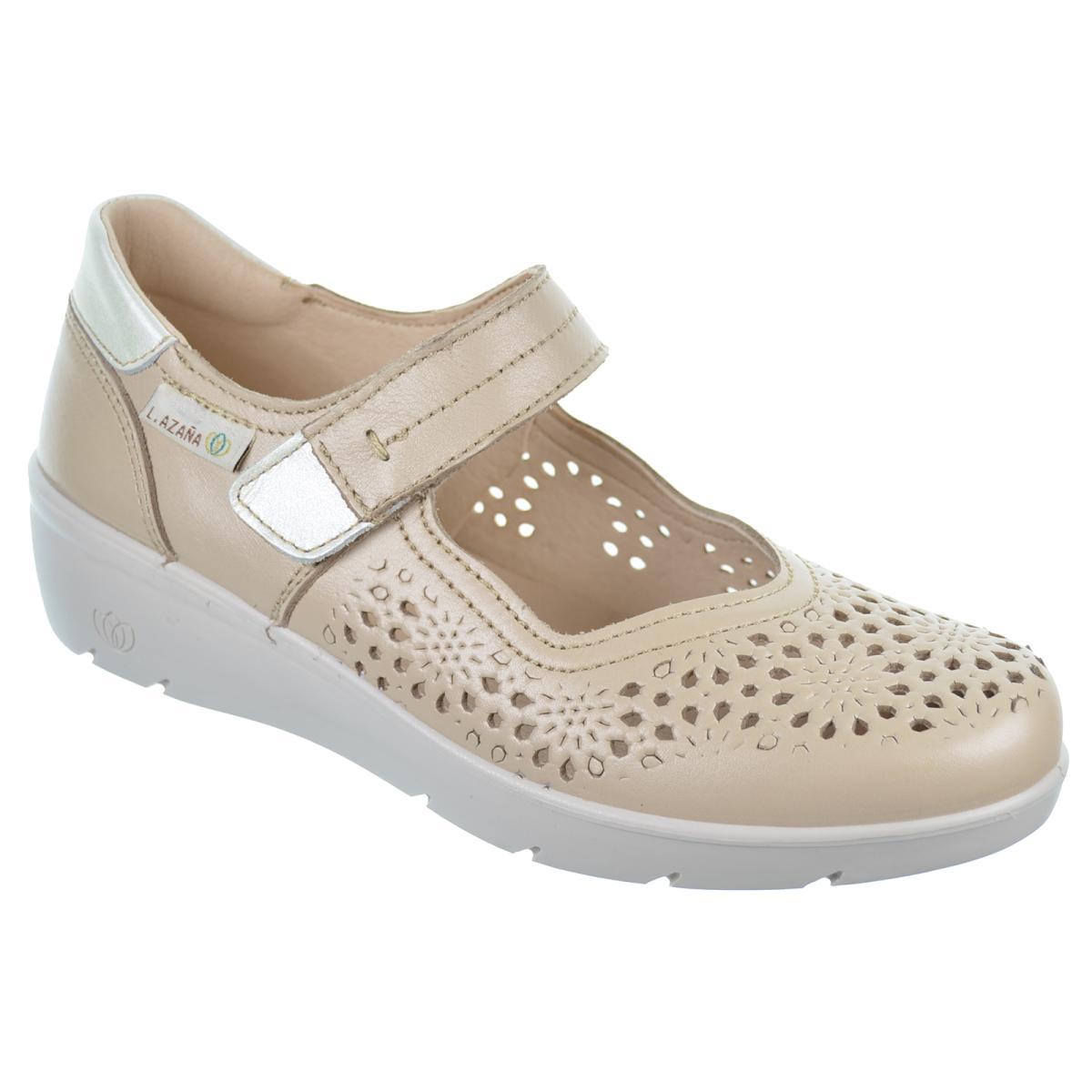 Laura Azaña 26814 Zapato Confort Piel Cuña Velcro Mujer