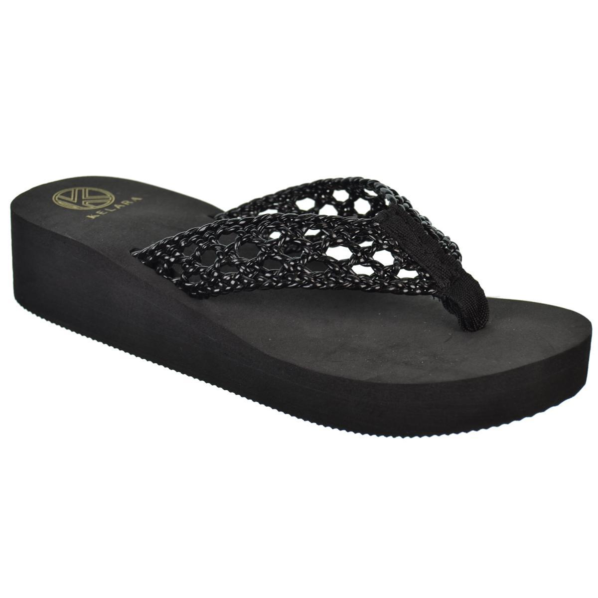 Kelara K42017 Sandalia Esclava con pala en sintético trenzado. Piso de plataforma con cuña muy ligera. Playa y Piscina