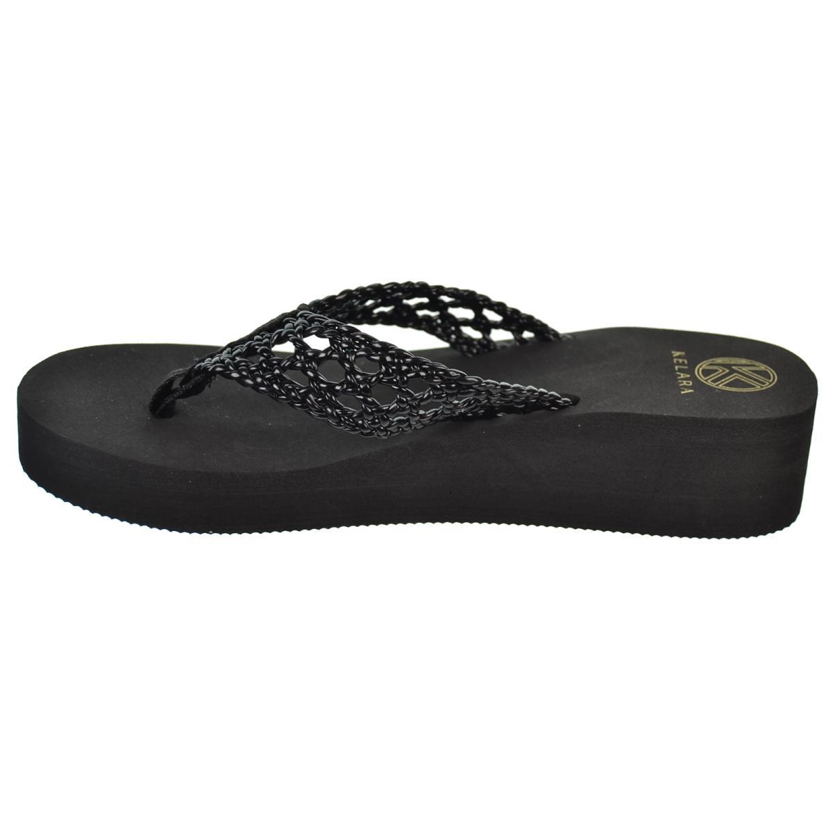 Kelara K42017 Sandalia Esclava con pala en sintético trenzado. Piso de plataforma con cuña muy ligera. Playa y Piscina